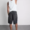 Mid-rise baggy denim shorts