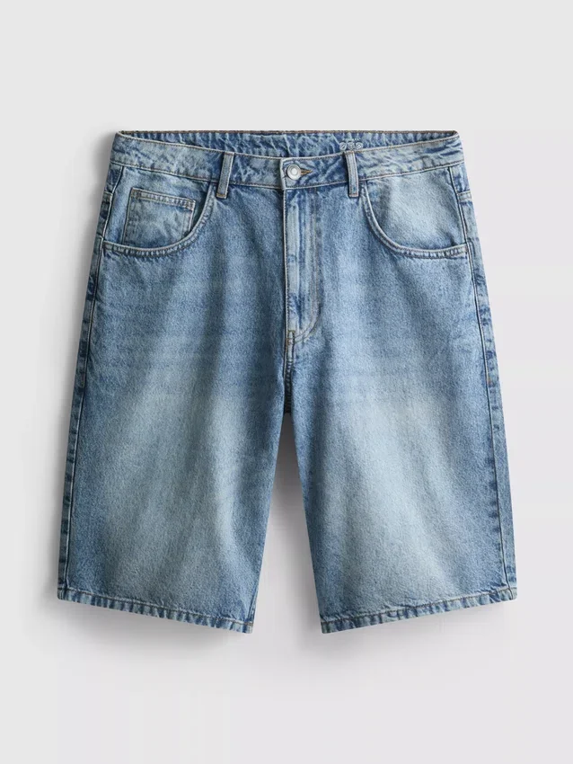 Mid-rise baggy denim shorts
