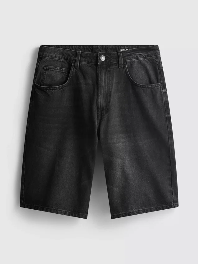 Mid-rise baggy denim shorts