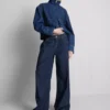 Mid-rise belted wide-leg jeans