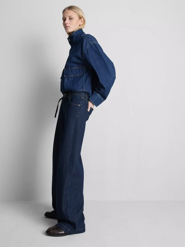 Mid-rise belted wide-leg jeans