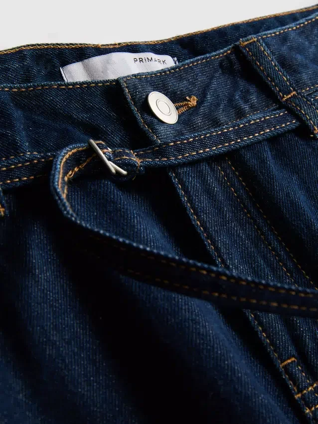 Mid-rise belted wide-leg jeans