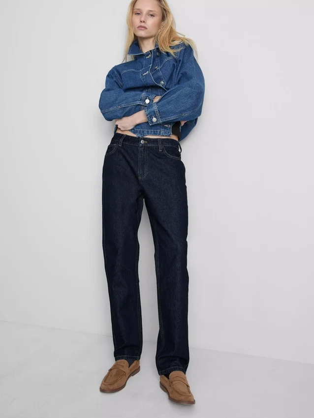 Mid-rise cotton denim straight-leg jeans