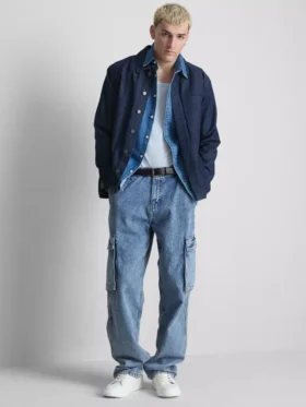 Mid-rise loose cargo jeans