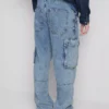 Mid-rise loose cargo jeans
