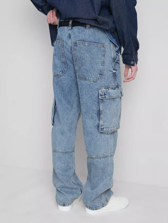 Mid-rise loose cargo jeans