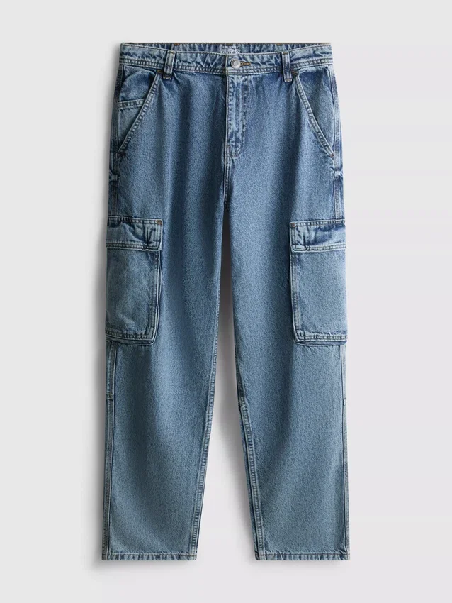 Mid-rise loose cargo jeans