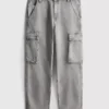 Mid-rise loose cargo jeans
