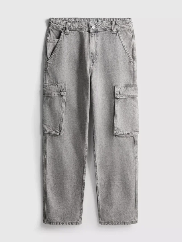 Mid-rise loose cargo jeans