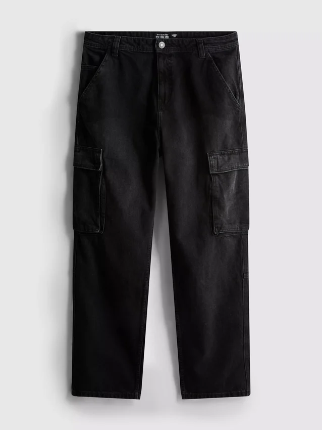 Mid-rise loose cargo jeans
