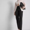 Mid rise pleated stretch pants