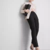 Mid rise pleated stretch pants