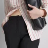 Mid rise pleated stretch pants