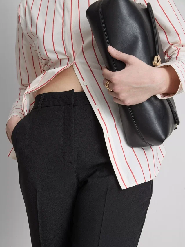 Mid rise pleated stretch pants
