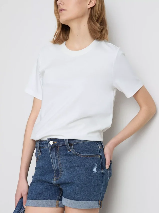 Mid-rise turn-up denim shorts