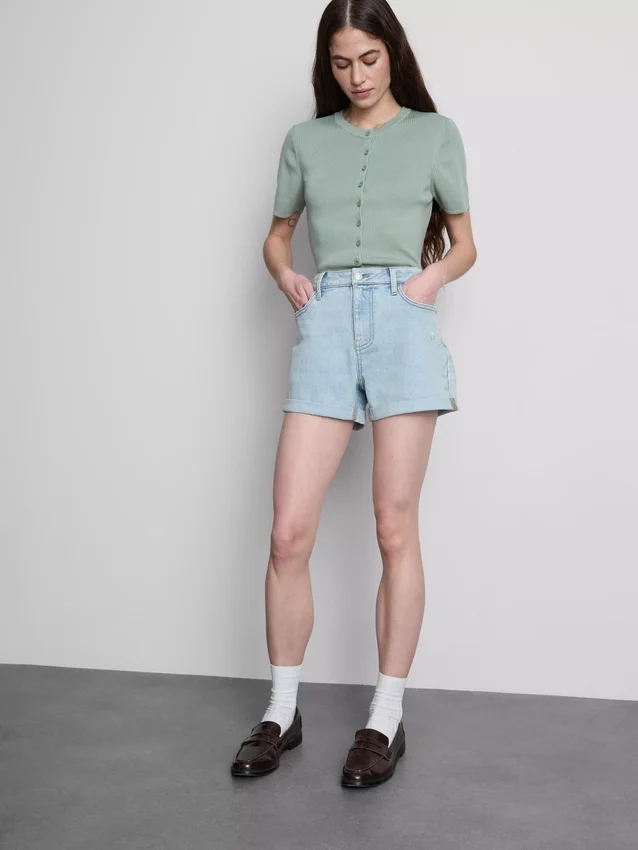 Mid-rise turn-up denim shorts