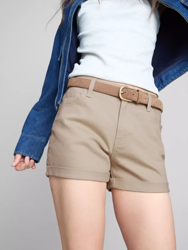 Mid-rise turn-up denim shorts