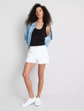 Mid-rise turn-up denim shorts
