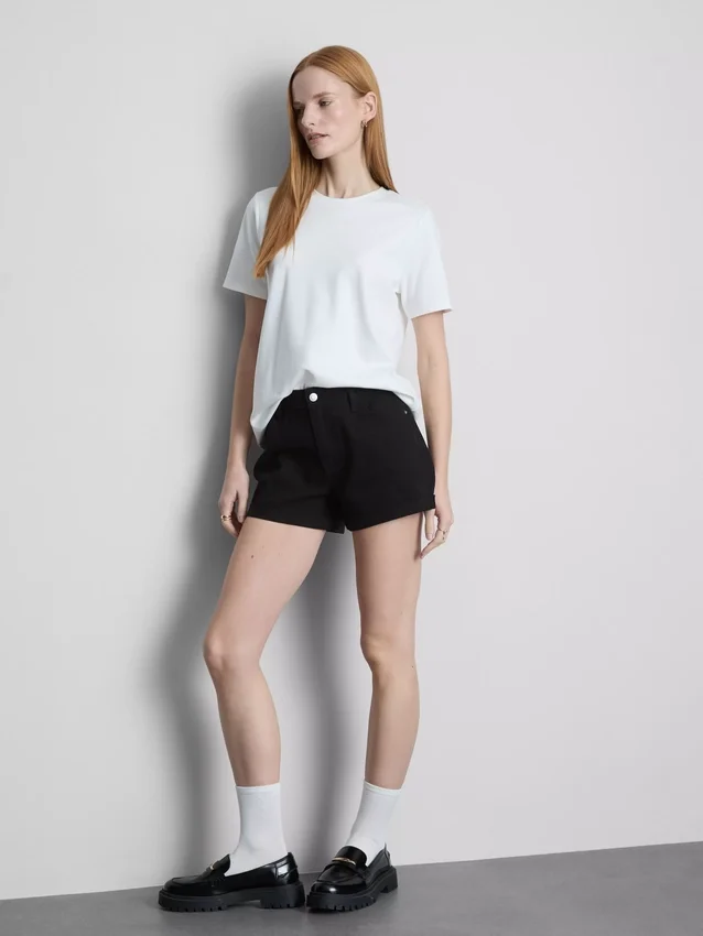 Mid-rise turn-up denim shorts