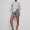 Mid-rise turn-up denim shorts
