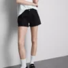 Mid-rise turn-up denim shorts