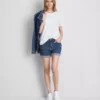 Mid-rise turn-up denim shorts
