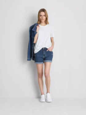 Mid-rise turn-up denim shorts