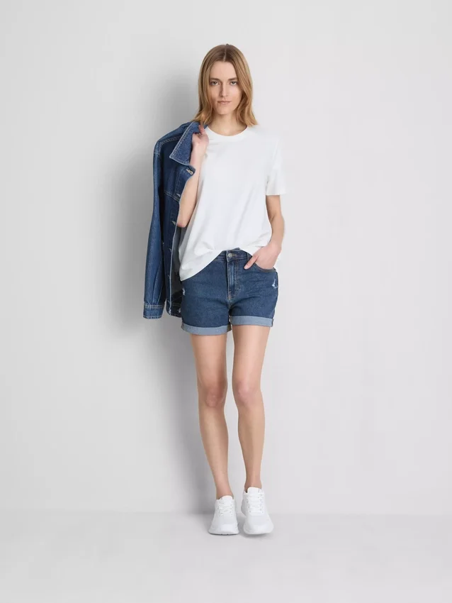 Mid-rise turn-up denim shorts