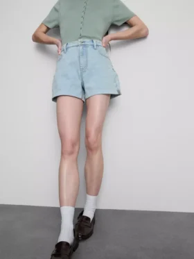 Mid-rise turn-up denim shorts