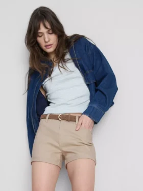 Mid-rise turn-up denim shorts