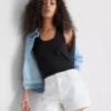 Mid-rise turn-up denim shorts