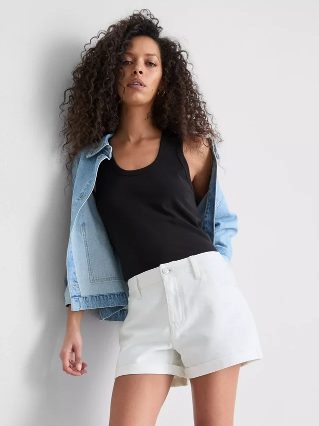 Mid-rise turn-up denim shorts