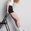 Mid-rise turn-up denim shorts