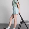 Mid-rise turn-up denim shorts