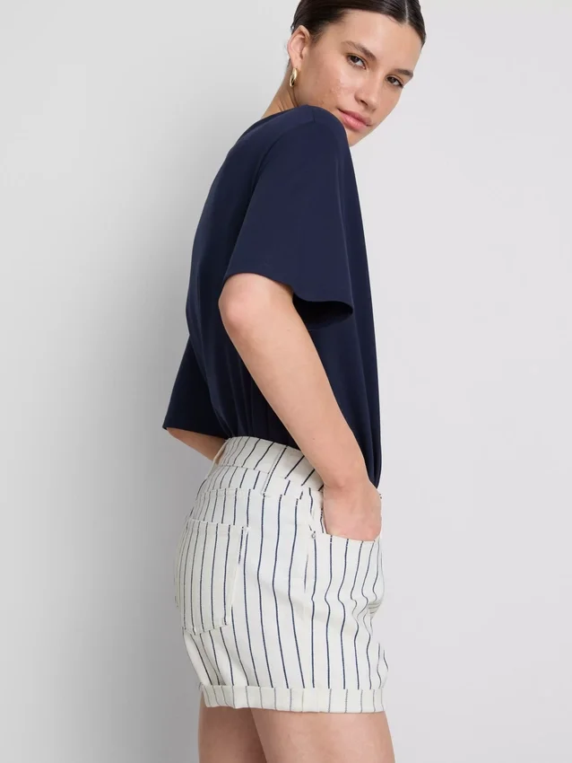 Mid-rise turn-up denim shorts