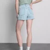 Mid-rise turn-up denim shorts
