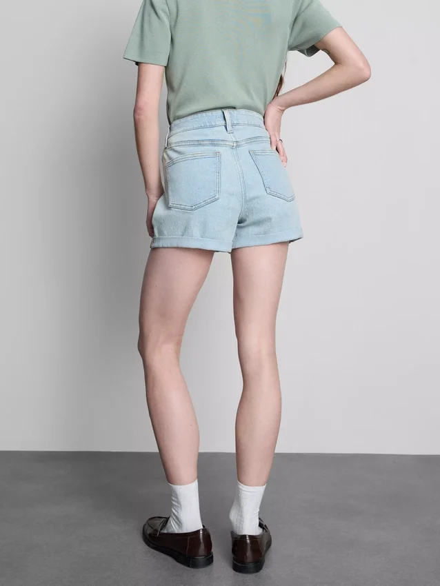 Mid-rise turn-up denim shorts