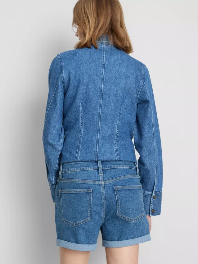 Mid-rise turn-up denim shorts