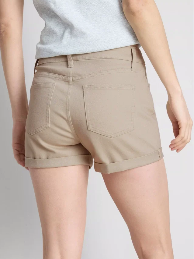 Mid-rise turn-up denim shorts