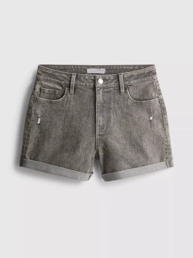 Mid-rise turn-up denim shorts