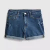 Mid-rise turn-up denim shorts