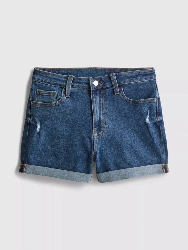 Mid-rise turn-up denim shorts