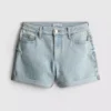 Mid-rise turn-up denim shorts