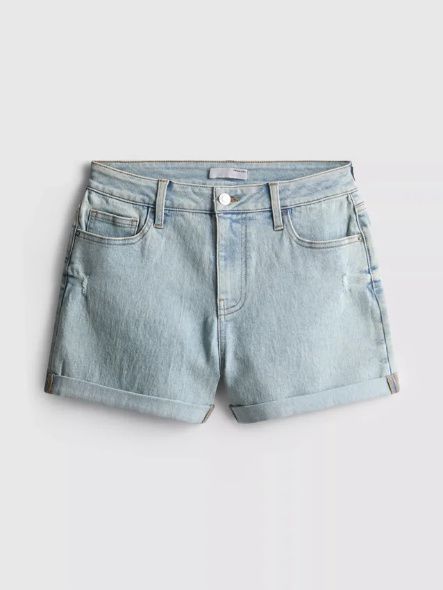 Mid-rise turn-up denim shorts