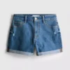 Mid-rise turn-up denim shorts