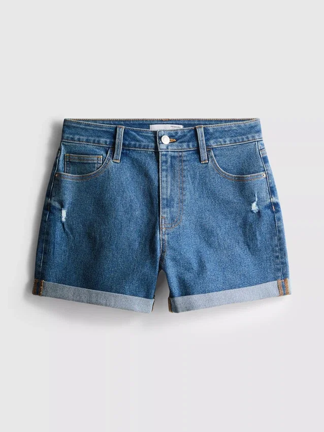Mid-rise turn-up denim shorts