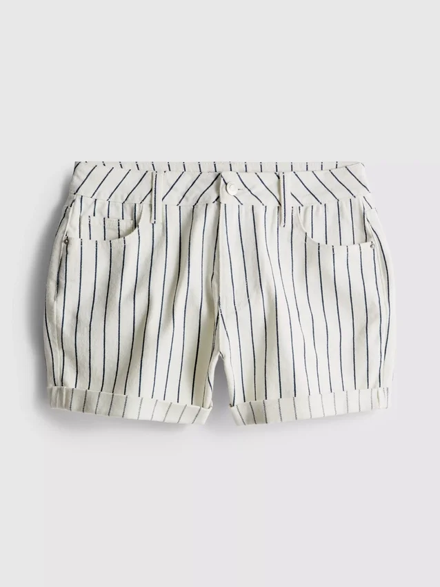 Mid-rise turn-up denim shorts
