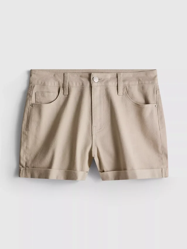 Mid-rise turn-up denim shorts