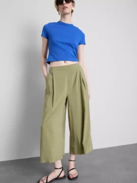 Mid-rise wide leg culotte pants