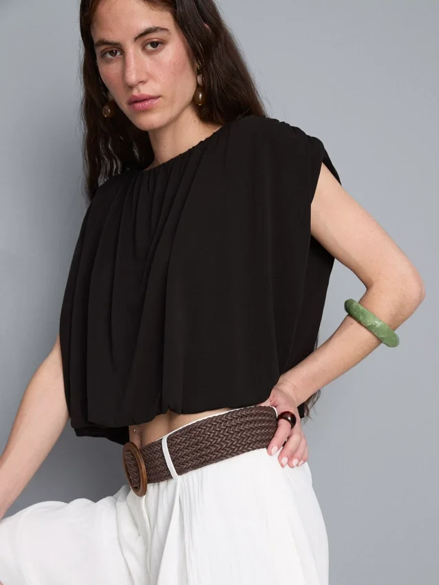 Modal rich cropped drape top